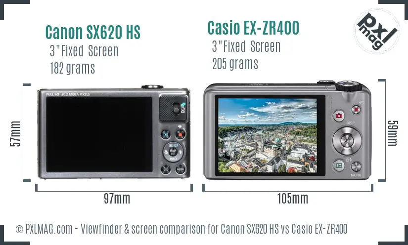 Canon SX620 HS vs Casio EX-ZR400 Screen and Viewfinder comparison