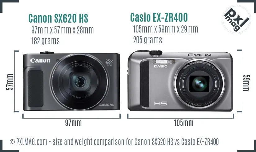 Canon SX620 HS vs Casio EX-ZR400 size comparison