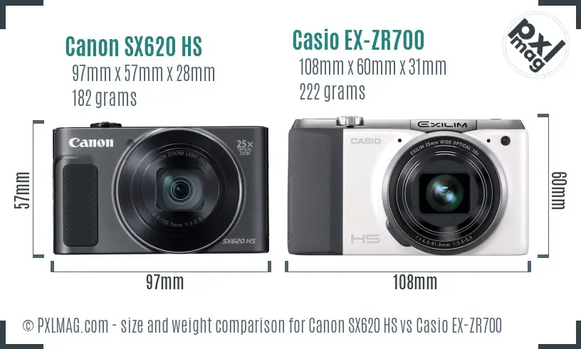 Canon SX620 HS vs Casio EX-ZR700 size comparison