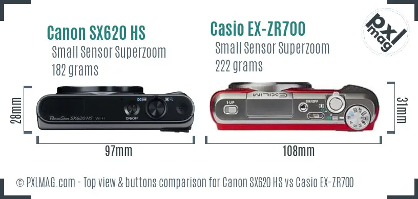 Canon SX620 HS vs Casio EX-ZR700 top view buttons comparison