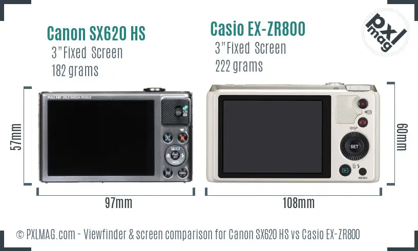 Canon SX620 HS vs Casio EX-ZR800 Screen and Viewfinder comparison