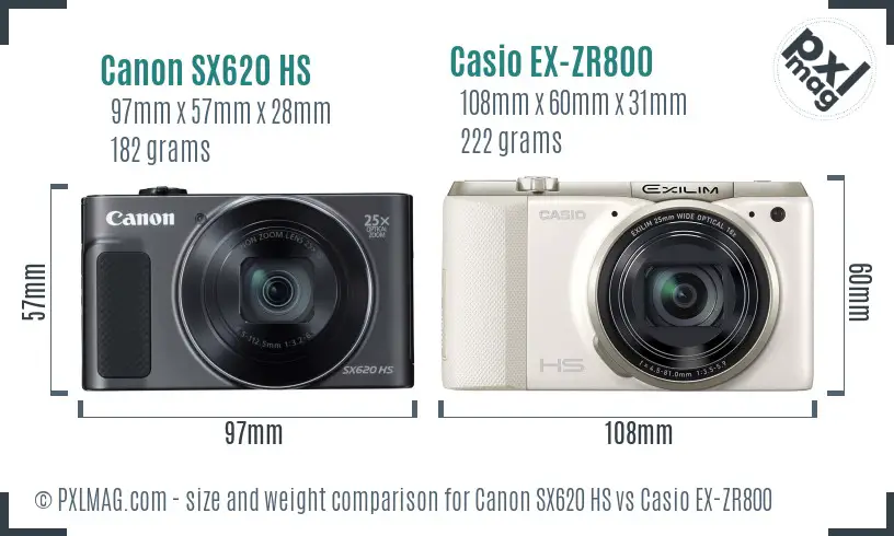 Canon SX620 HS vs Casio EX-ZR800 size comparison