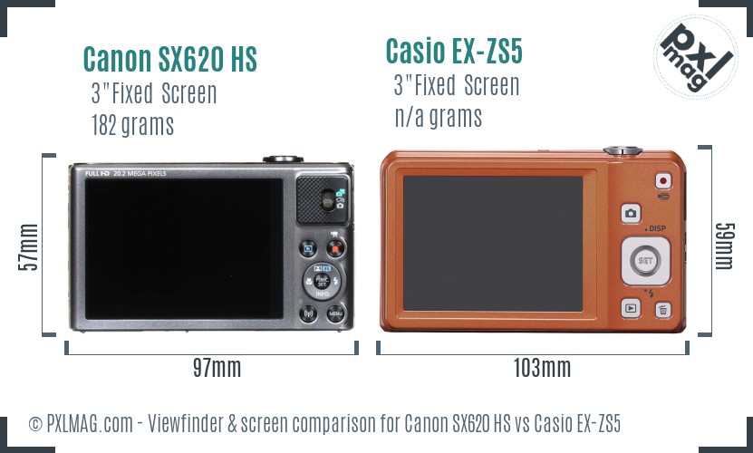 Canon SX620 HS vs Casio EX-ZS5 Screen and Viewfinder comparison