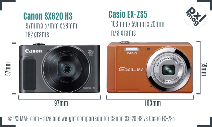Canon SX620 HS vs Casio EX-ZS5 size comparison