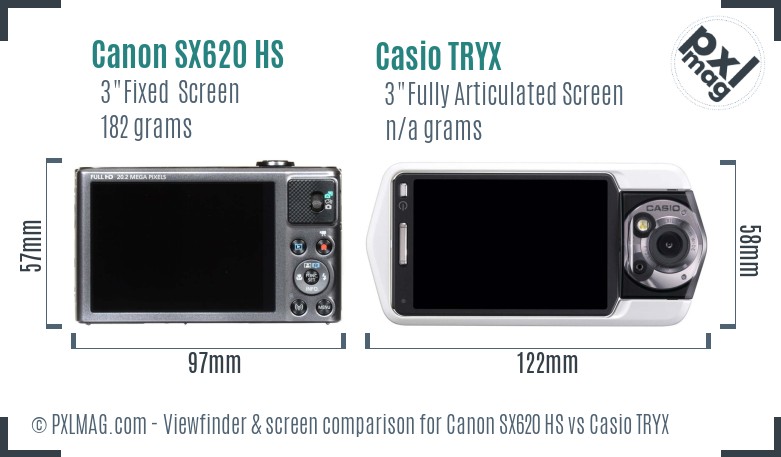 Canon SX620 HS vs Casio TRYX Screen and Viewfinder comparison