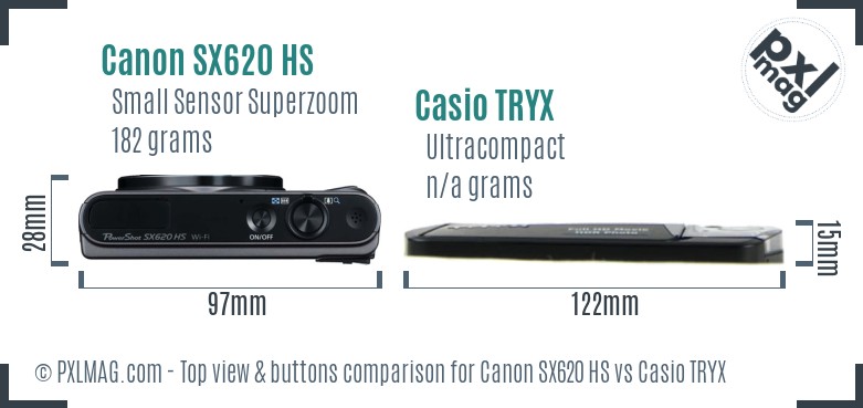 Canon SX620 HS vs Casio TRYX top view buttons comparison