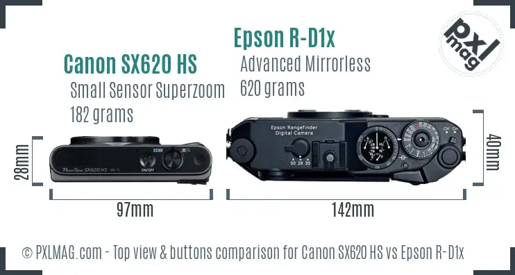 Canon SX620 HS vs Epson R-D1x top view buttons comparison