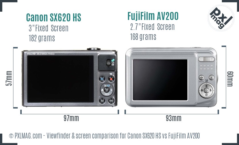Canon SX620 HS vs FujiFilm AV200 Screen and Viewfinder comparison