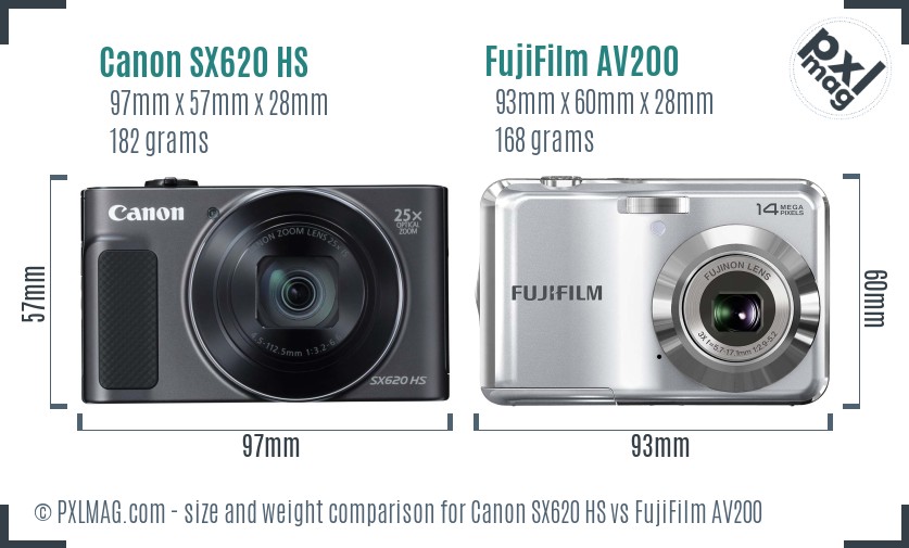 Canon SX620 HS vs FujiFilm AV200 size comparison
