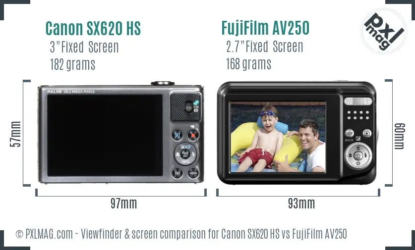 Canon SX620 HS vs FujiFilm AV250 Screen and Viewfinder comparison