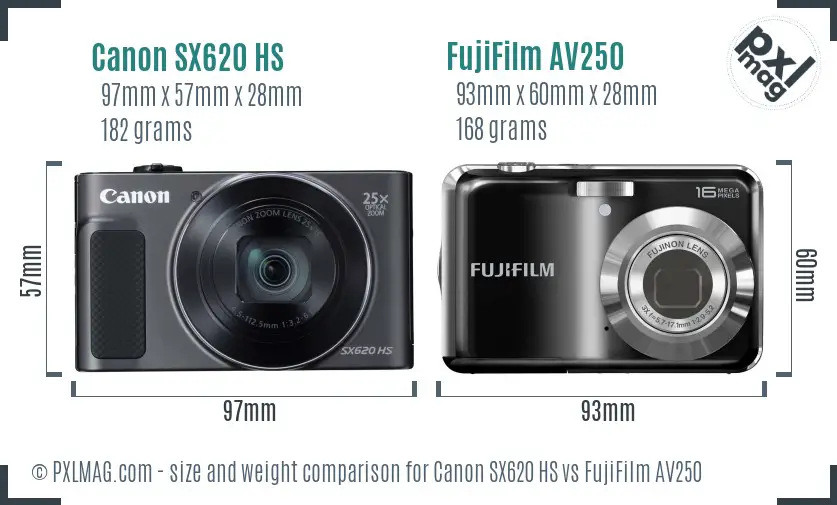 Canon SX620 HS vs FujiFilm AV250 size comparison