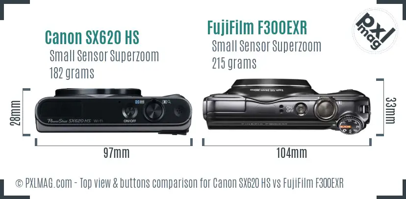 Canon SX620 HS vs FujiFilm F300EXR top view buttons comparison