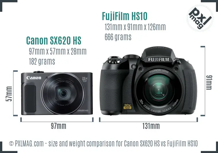 Canon SX620 HS vs FujiFilm HS10 size comparison Canon SX620 HS vs FujiFilm HS10 size comparison