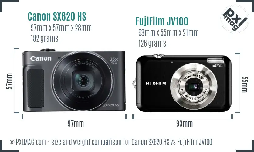 Canon SX620 HS vs FujiFilm JV100 size comparison