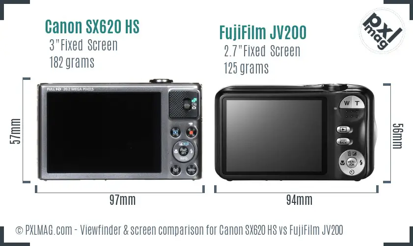 Canon SX620 HS vs FujiFilm JV200 Screen and Viewfinder comparison