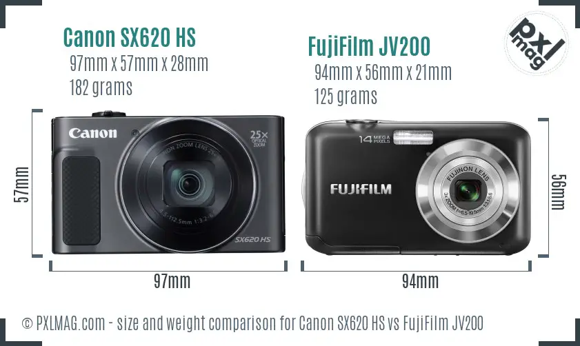 Canon SX620 HS vs FujiFilm JV200 size comparison