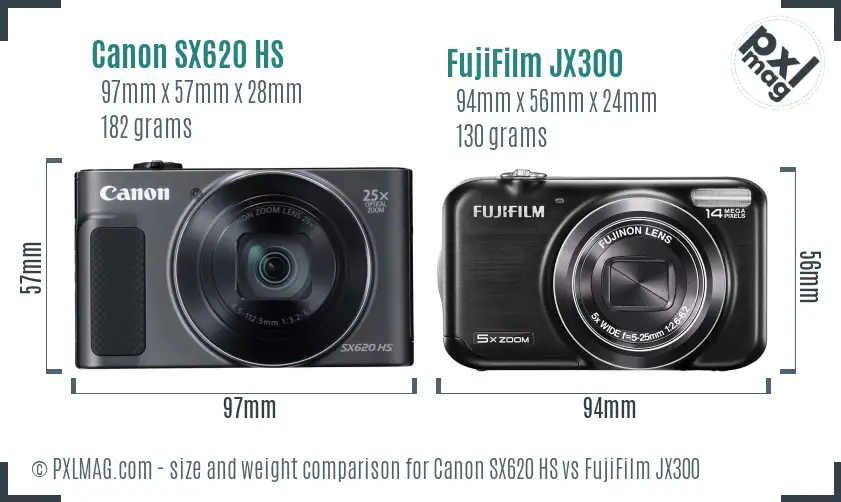 Canon SX620 HS vs FujiFilm JX300 size comparison