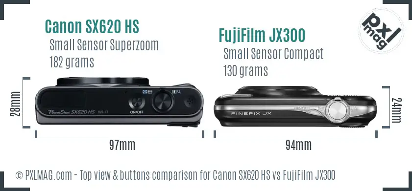 Canon SX620 HS vs FujiFilm JX300 top view buttons comparison