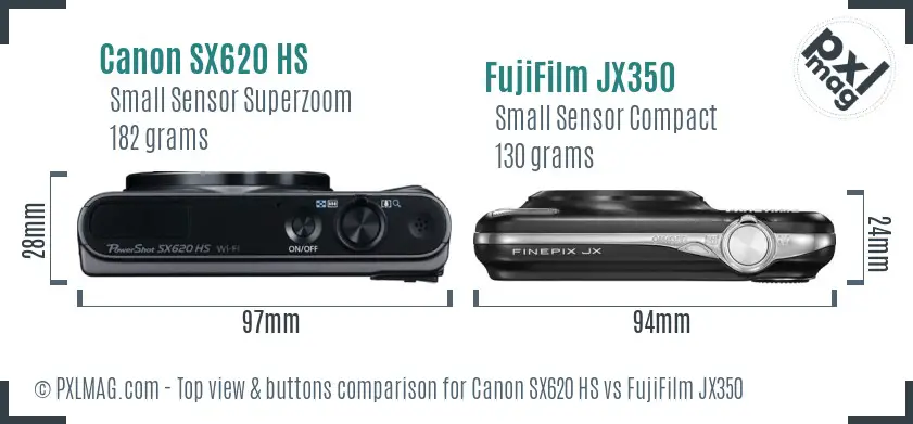 Canon SX620 HS vs FujiFilm JX350 top view buttons comparison Canon SX620 HS vs FujiFilm JX350 top view buttons comparison