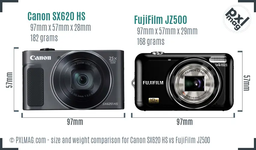 Canon SX620 HS vs FujiFilm JZ500 size comparison
