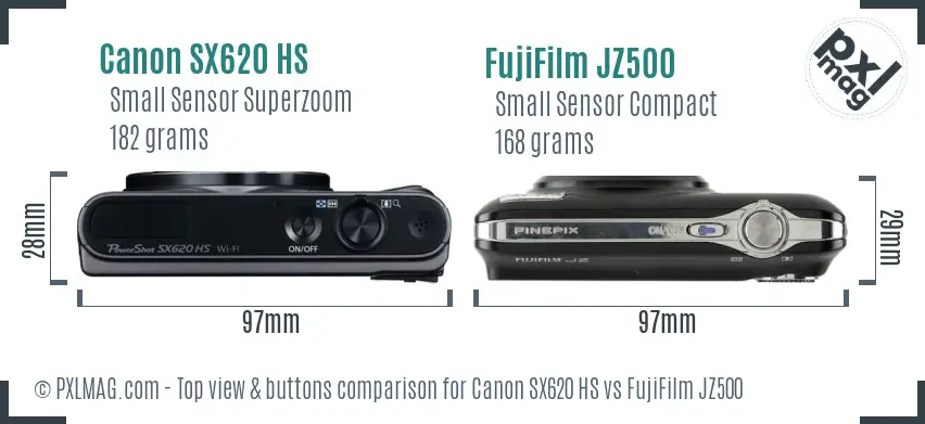 Canon SX620 HS vs FujiFilm JZ500 top view buttons comparison