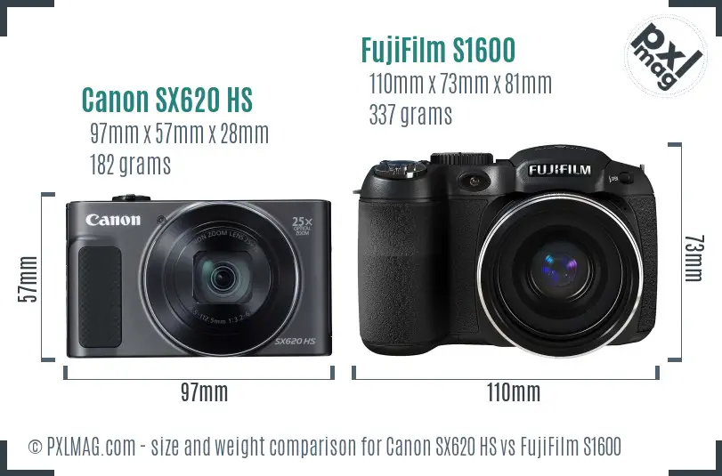 Canon SX620 HS vs FujiFilm S1600 size comparison