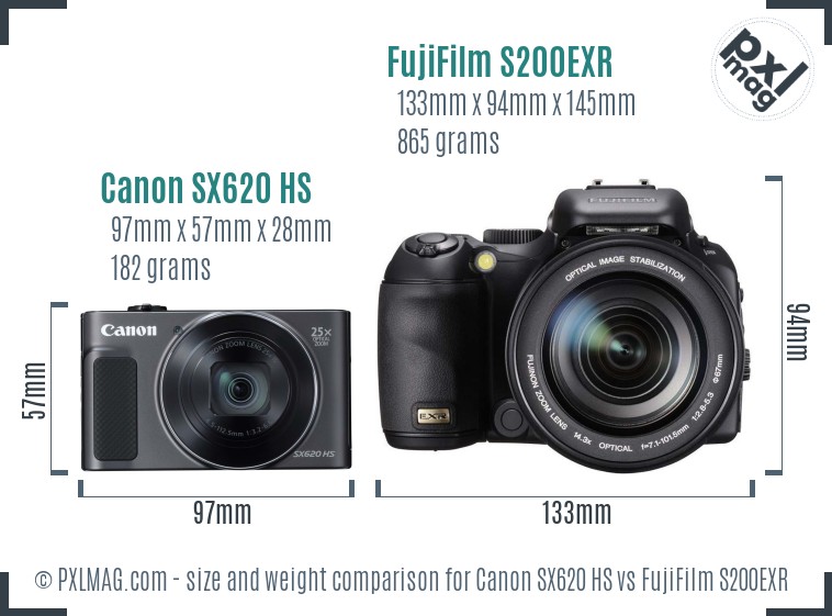 Canon SX620 HS vs FujiFilm S200EXR size comparison