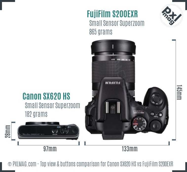 Canon SX620 HS vs FujiFilm S200EXR top view buttons comparison