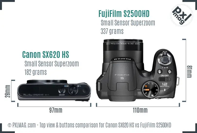 Canon SX620 HS vs FujiFilm S2500HD top view buttons comparison