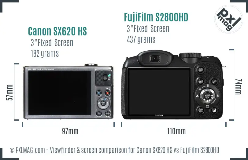 Canon SX620 HS vs FujiFilm S2800HD Screen and Viewfinder comparison