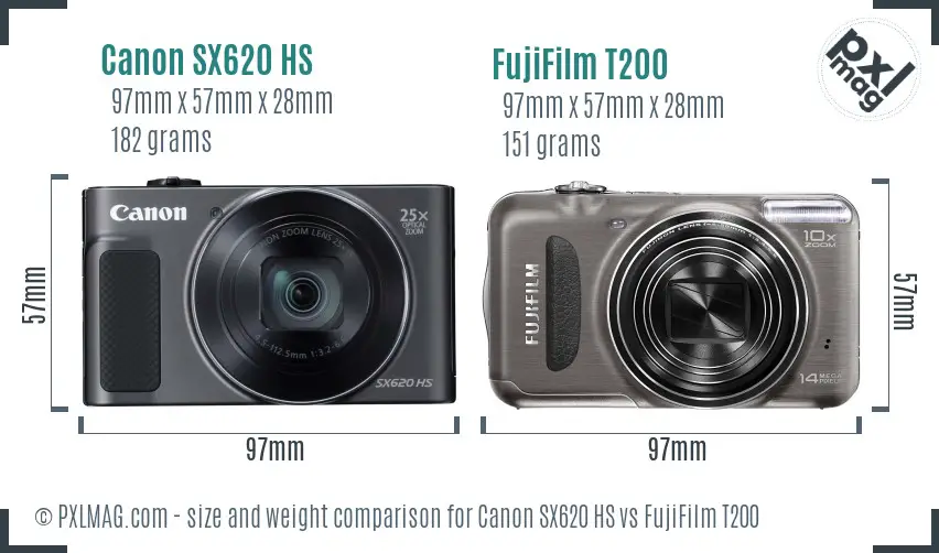 Canon SX620 HS vs FujiFilm T200 size comparison