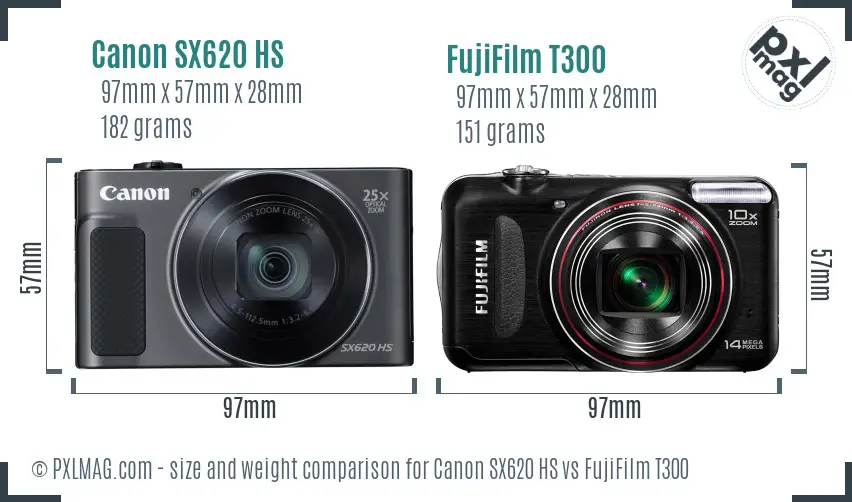 Canon SX620 HS vs FujiFilm T300 size comparison