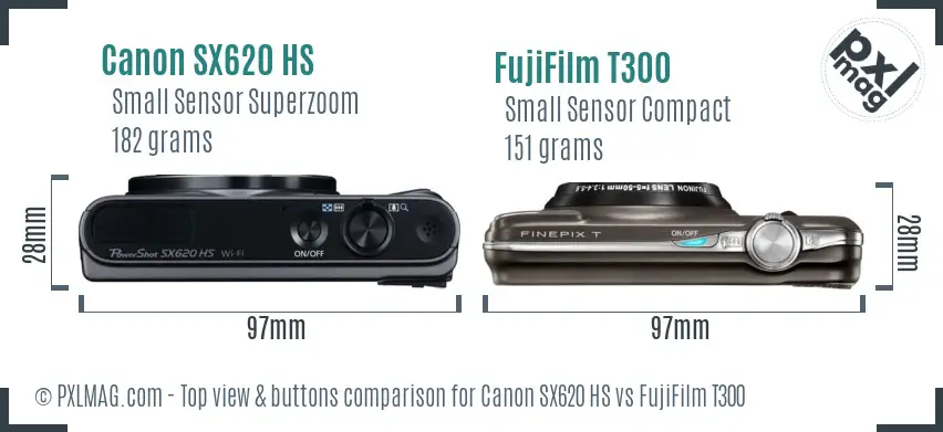 Canon SX620 HS vs FujiFilm T300 top view buttons comparison