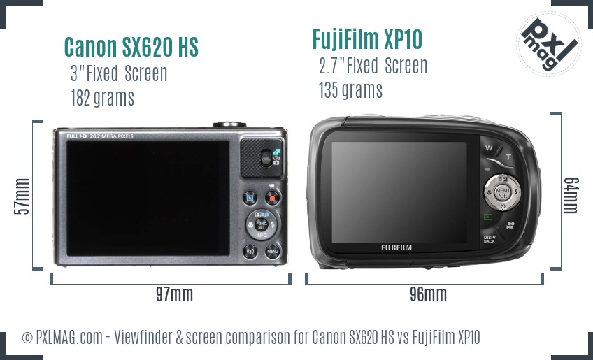 Canon SX620 HS vs FujiFilm XP10 Screen and Viewfinder comparison