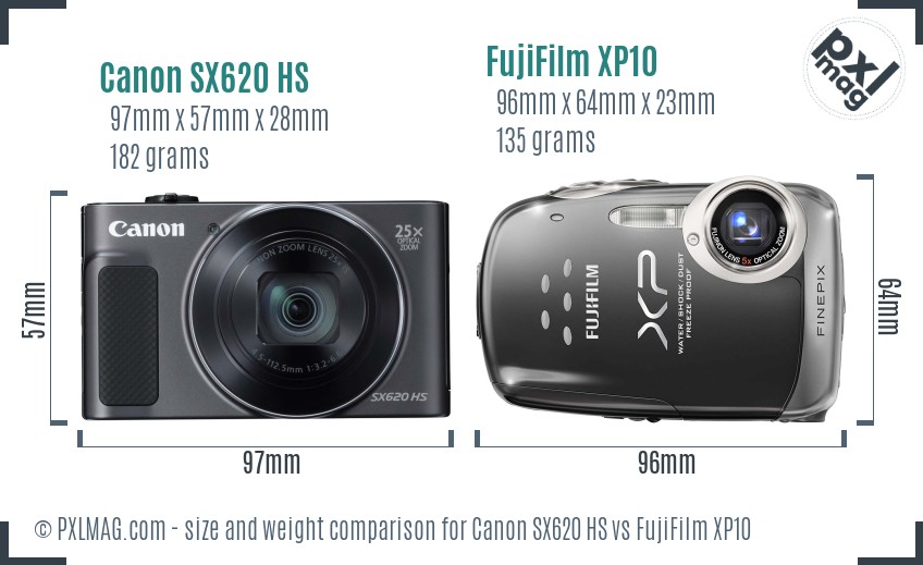 Canon SX620 HS vs FujiFilm XP10 size comparison