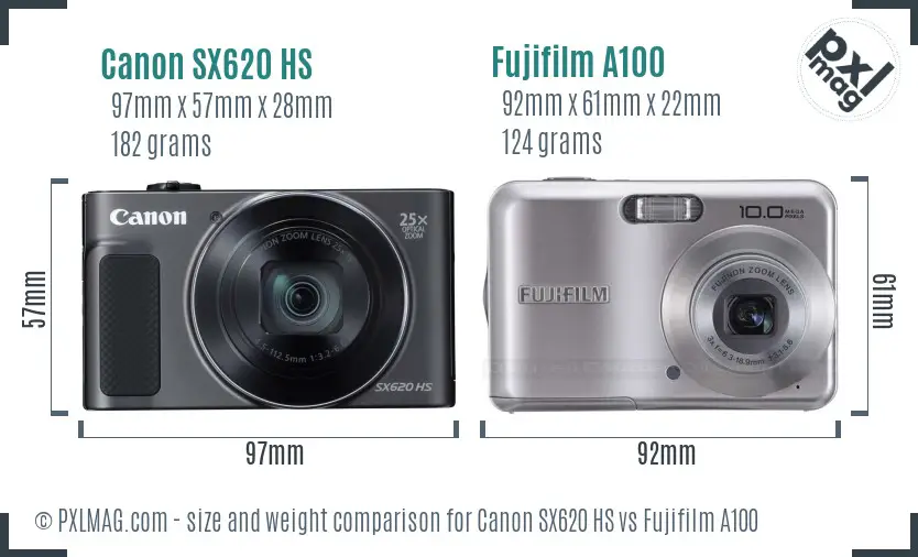 Canon SX620 HS vs Fujifilm A100 size comparison Canon SX620 HS vs Fujifilm A100 size comparison