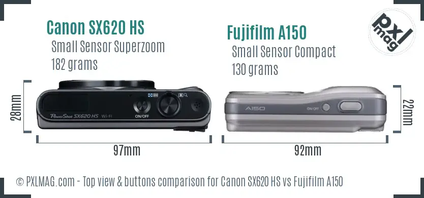 Canon SX620 HS vs Fujifilm A150 top view buttons comparison