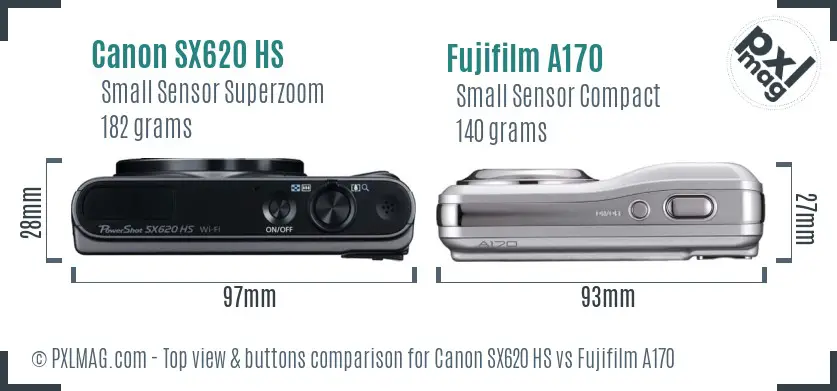 Canon SX620 HS vs Fujifilm A170 top view buttons comparison