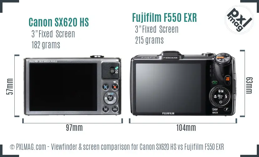 Canon SX620 HS vs Fujifilm F550 EXR Screen and Viewfinder comparison