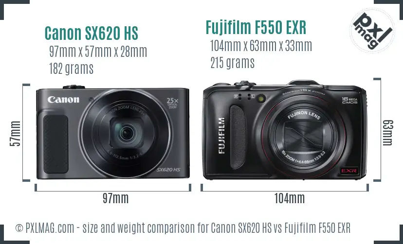 Canon SX620 HS vs Fujifilm F550 EXR size comparison