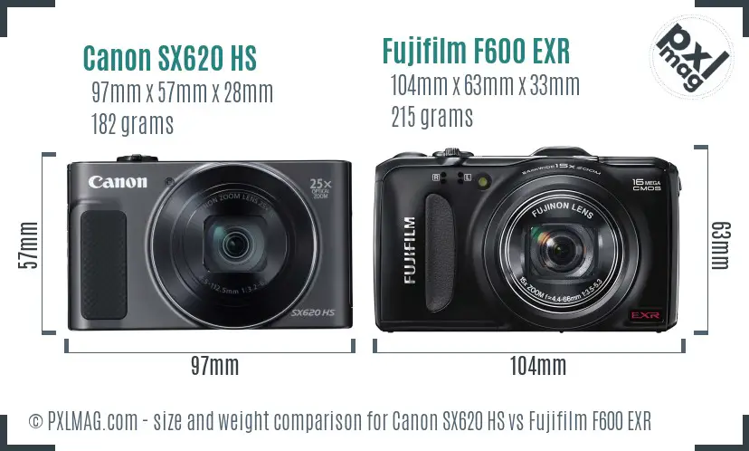 Canon SX620 HS vs Fujifilm F600 EXR size comparison Canon SX620 HS vs Fujifilm F600 EXR size comparison