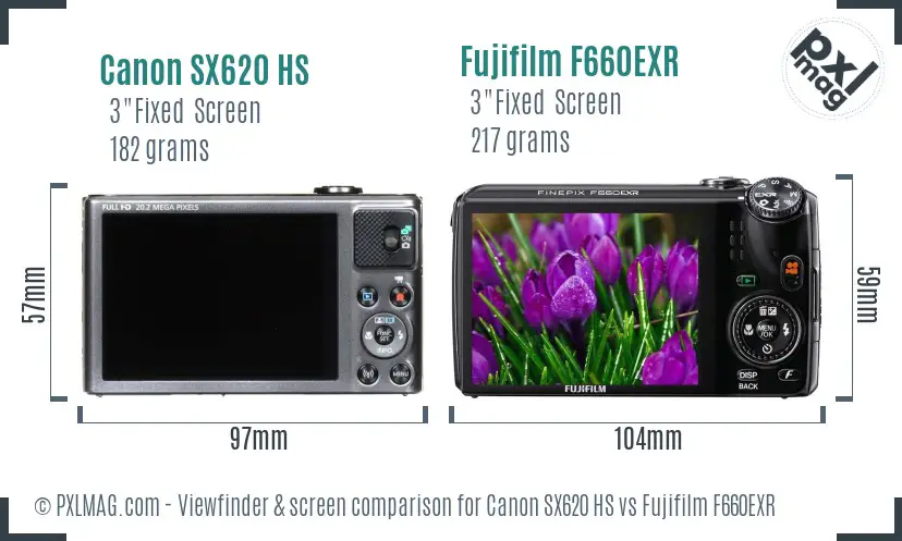Canon SX620 HS vs Fujifilm F660EXR Screen and Viewfinder comparison