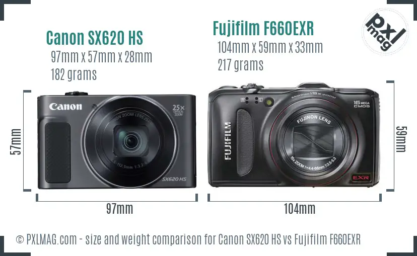 Canon SX620 HS vs Fujifilm F660EXR size comparison