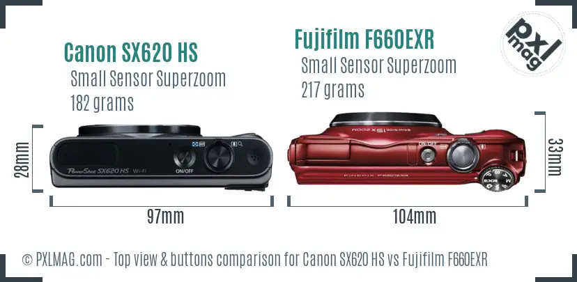 Canon SX620 HS vs Fujifilm F660EXR top view buttons comparison