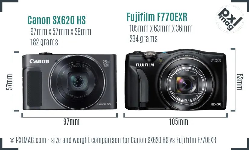 Canon SX620 HS vs Fujifilm F770EXR size comparison Canon SX620 HS vs Fujifilm F770EXR size comparison