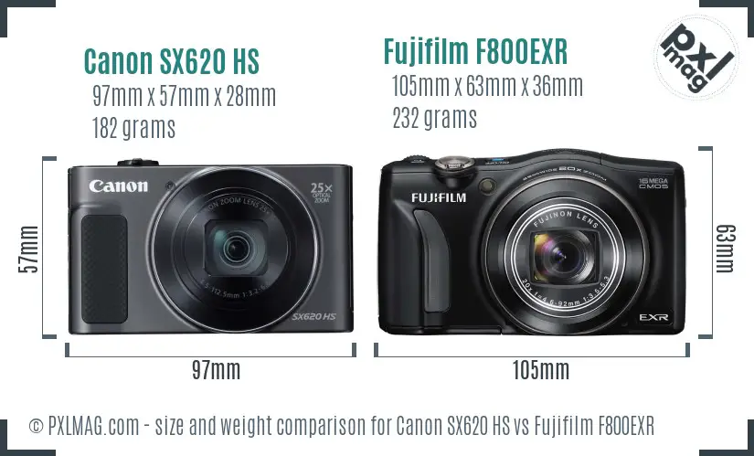 Canon SX620 HS vs Fujifilm F800EXR size comparison