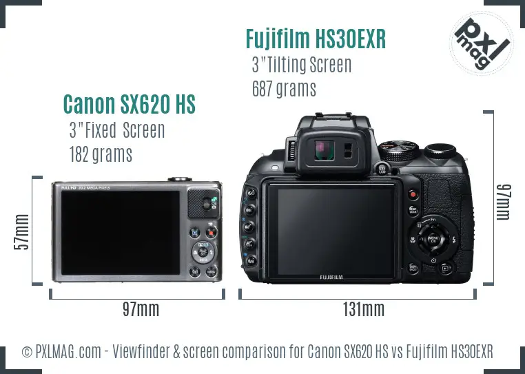 Canon SX620 HS vs Fujifilm HS30EXR Screen and Viewfinder comparison