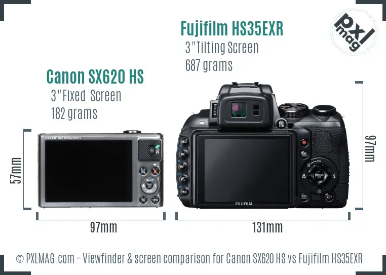 Canon SX620 HS vs Fujifilm HS35EXR Screen and Viewfinder comparison
