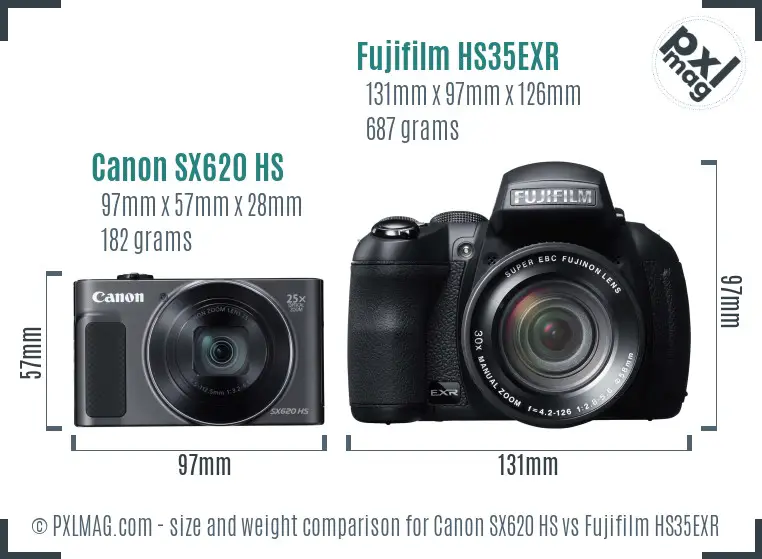 Canon SX620 HS vs Fujifilm HS35EXR size comparison