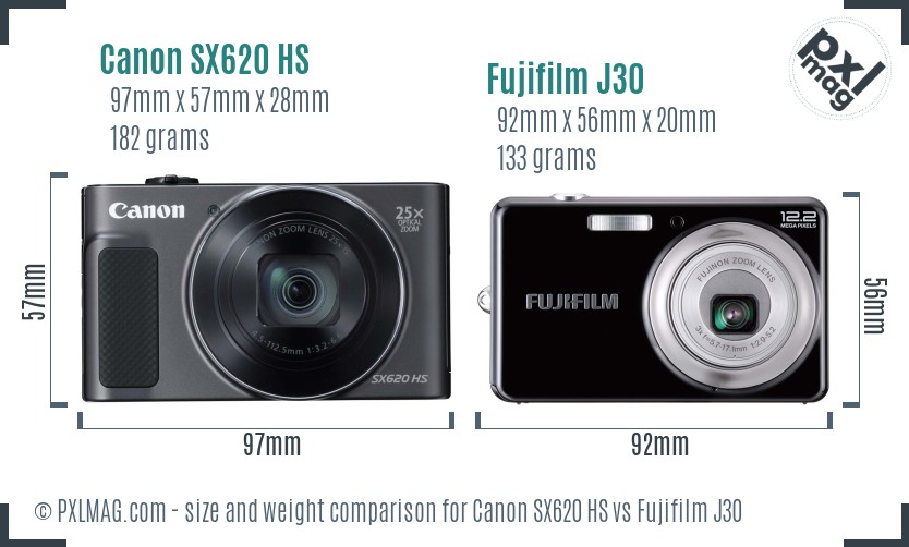 Canon SX620 HS vs Fujifilm J30 size comparison